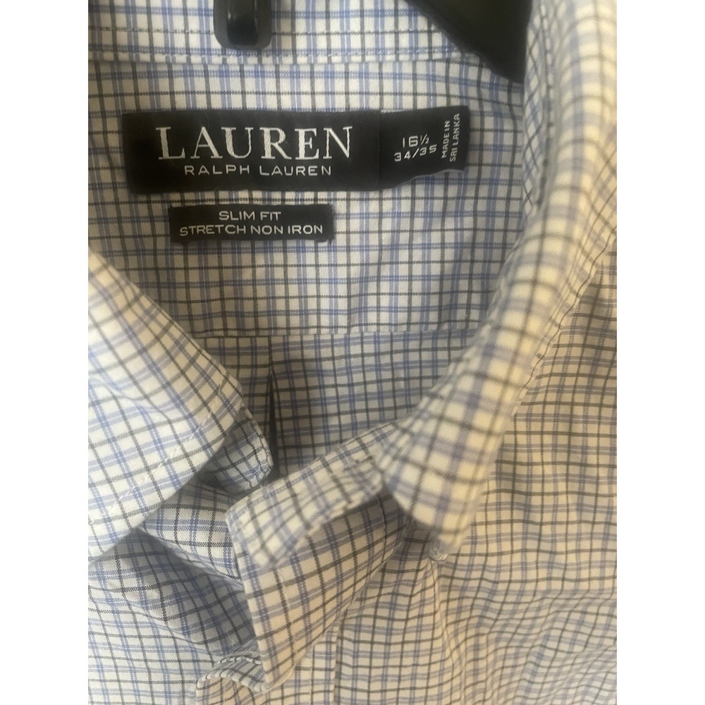 Ralph Lauren Black Label Men's Blue Plaid Long Sleeve 16 1/2 35/35‎